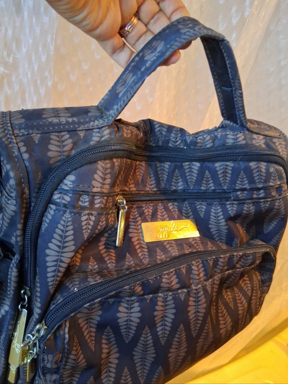 Jujube Brown Patterned Leaf Print Convertible Diaper Bag Preowned